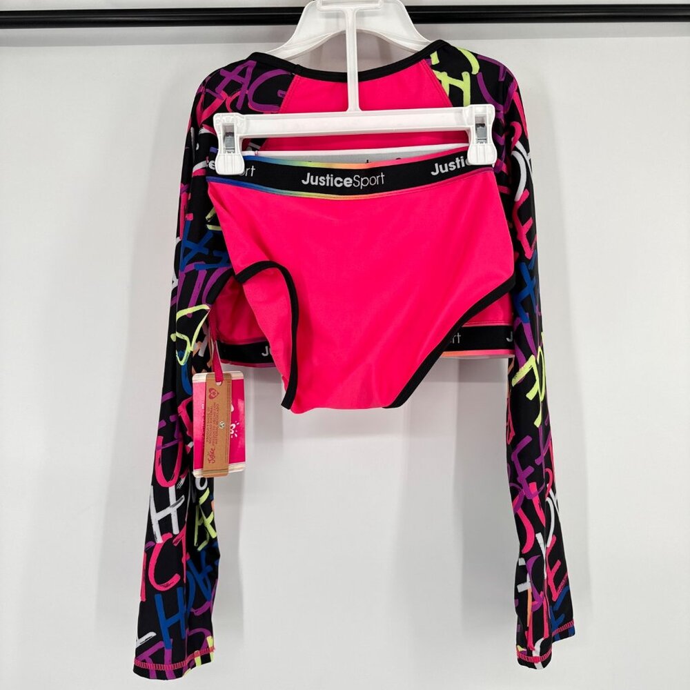 Justice Sport Girls Long Sleeve Crop Top & Bikini Set Large Pink size large - Picture 8 of 10